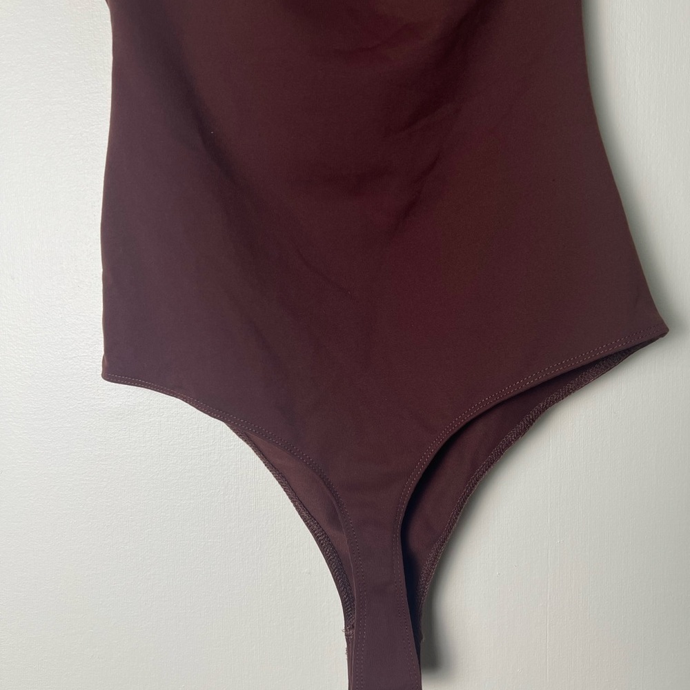 DYNAMITE Womens Square Neck Tank Bodysuit Bitter Chocolate XS Slim Fit - Picture 2 of 16